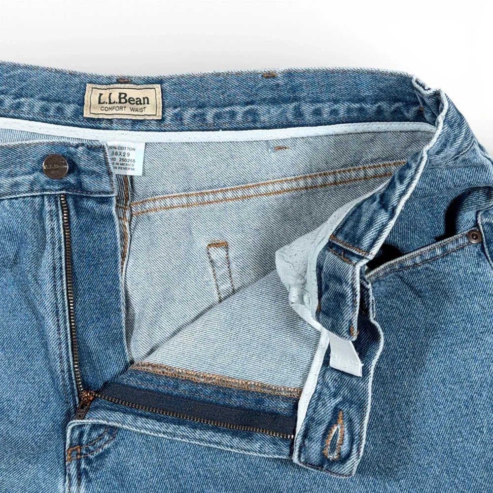 LL Bean Jeans Mens 38x29 Blue Comfort Waist Light Wash Denim Heritage Outdoor